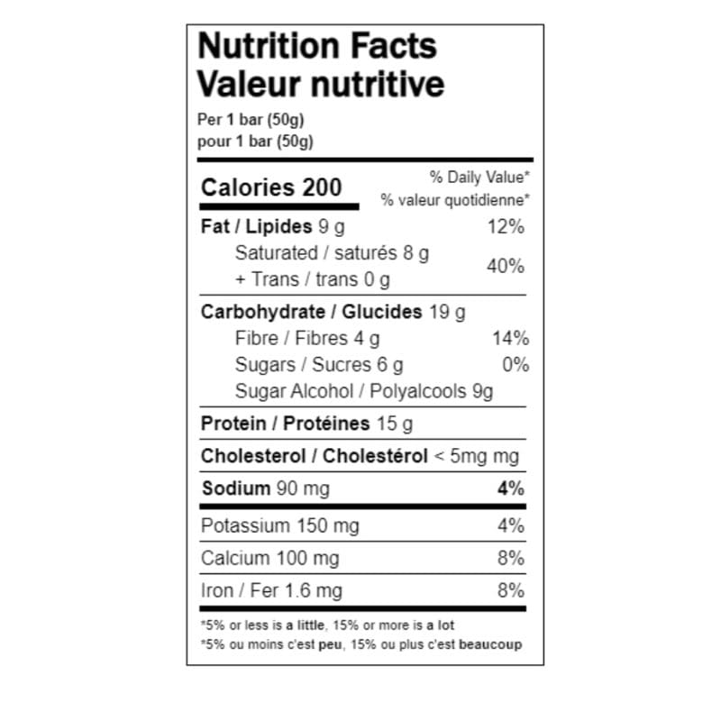 Chocolate Coconut Protein Bars nutrition fact